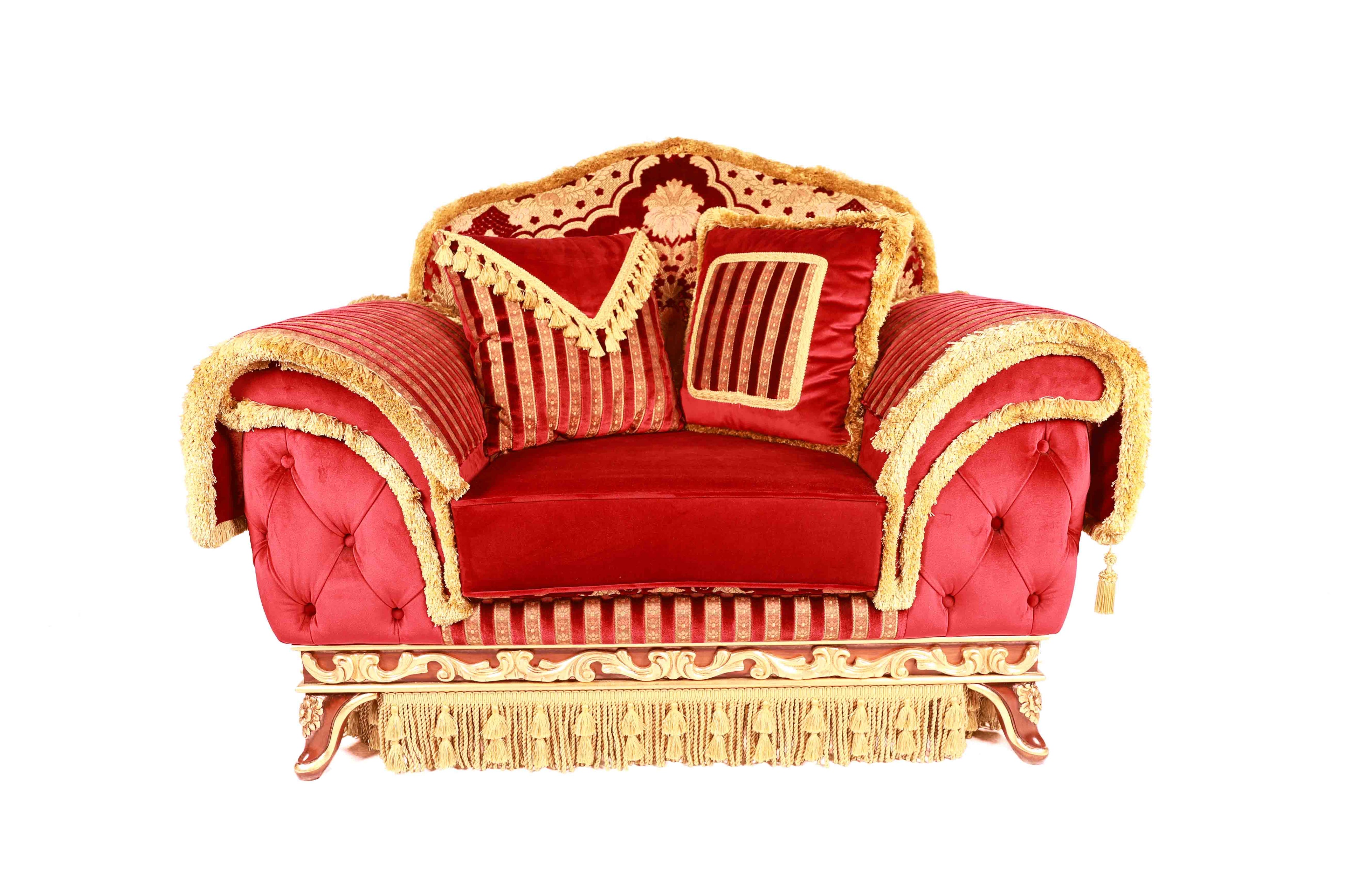 Decorative red chair with gold accents 