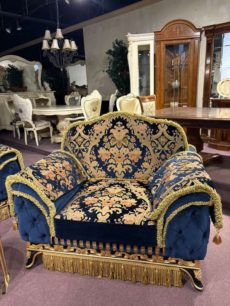 Blue Velvet Living Room Armchair
