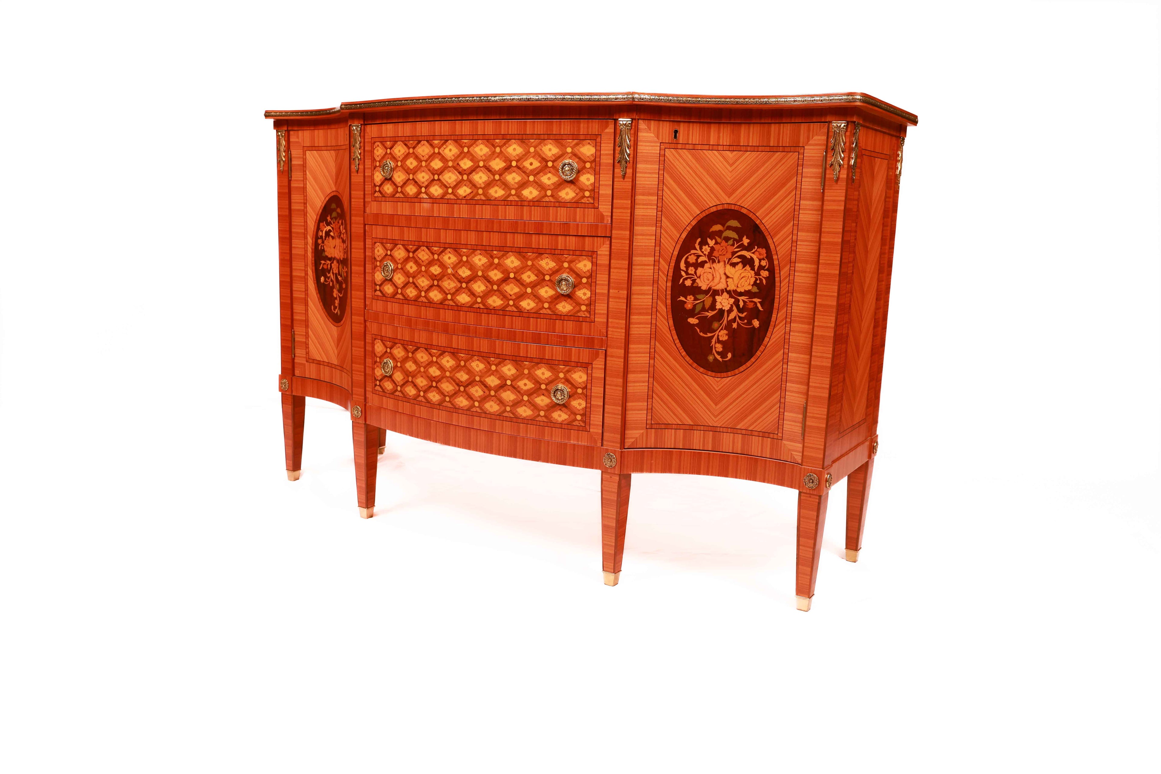 Wooden sideboard with intricate patterns 